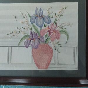 Floral Embroidered Wall Art with Pink Vase
